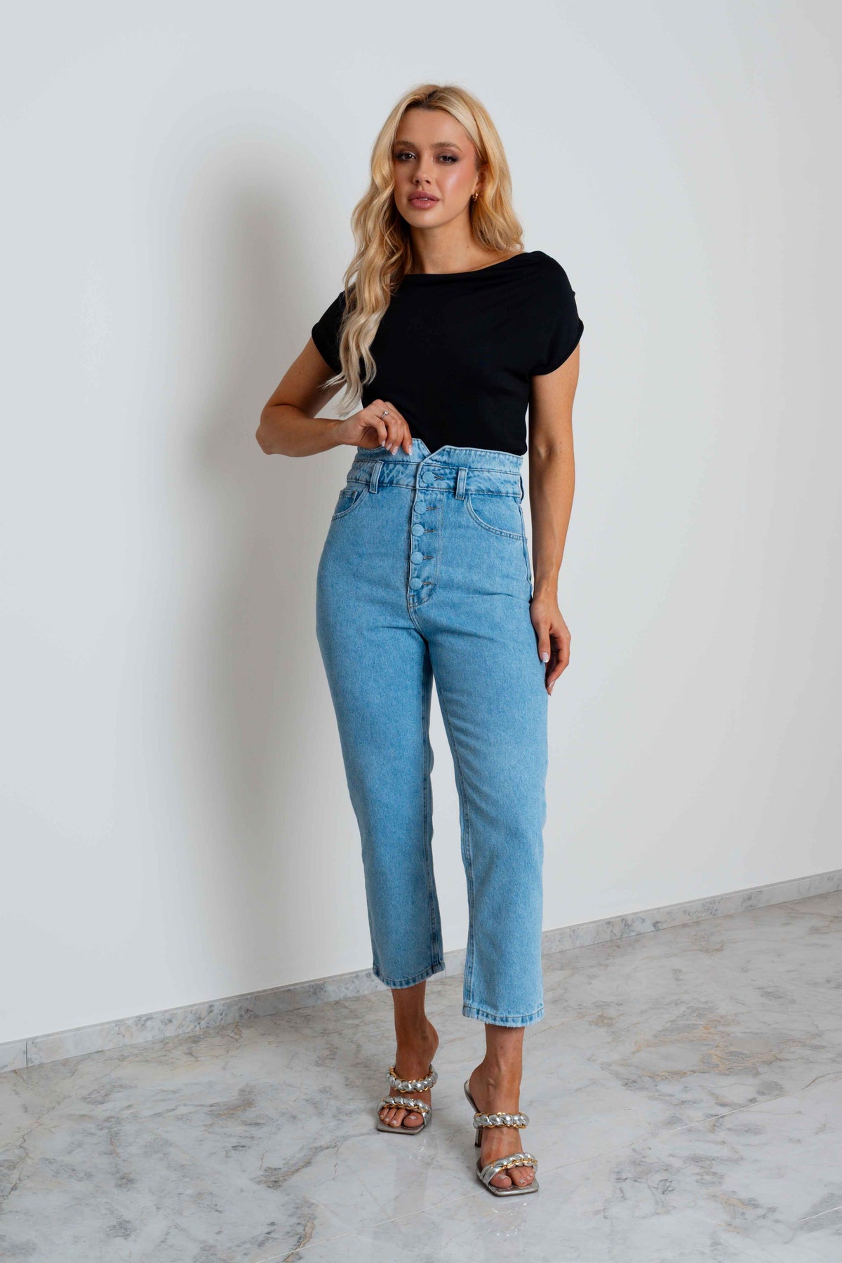 Calça Jeans Botoes Cromados