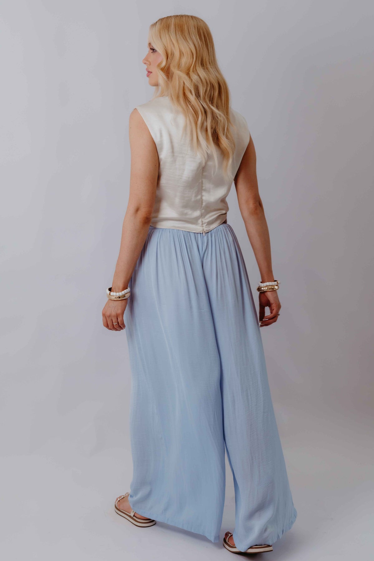 Calça Pantalona Fluida Plissada