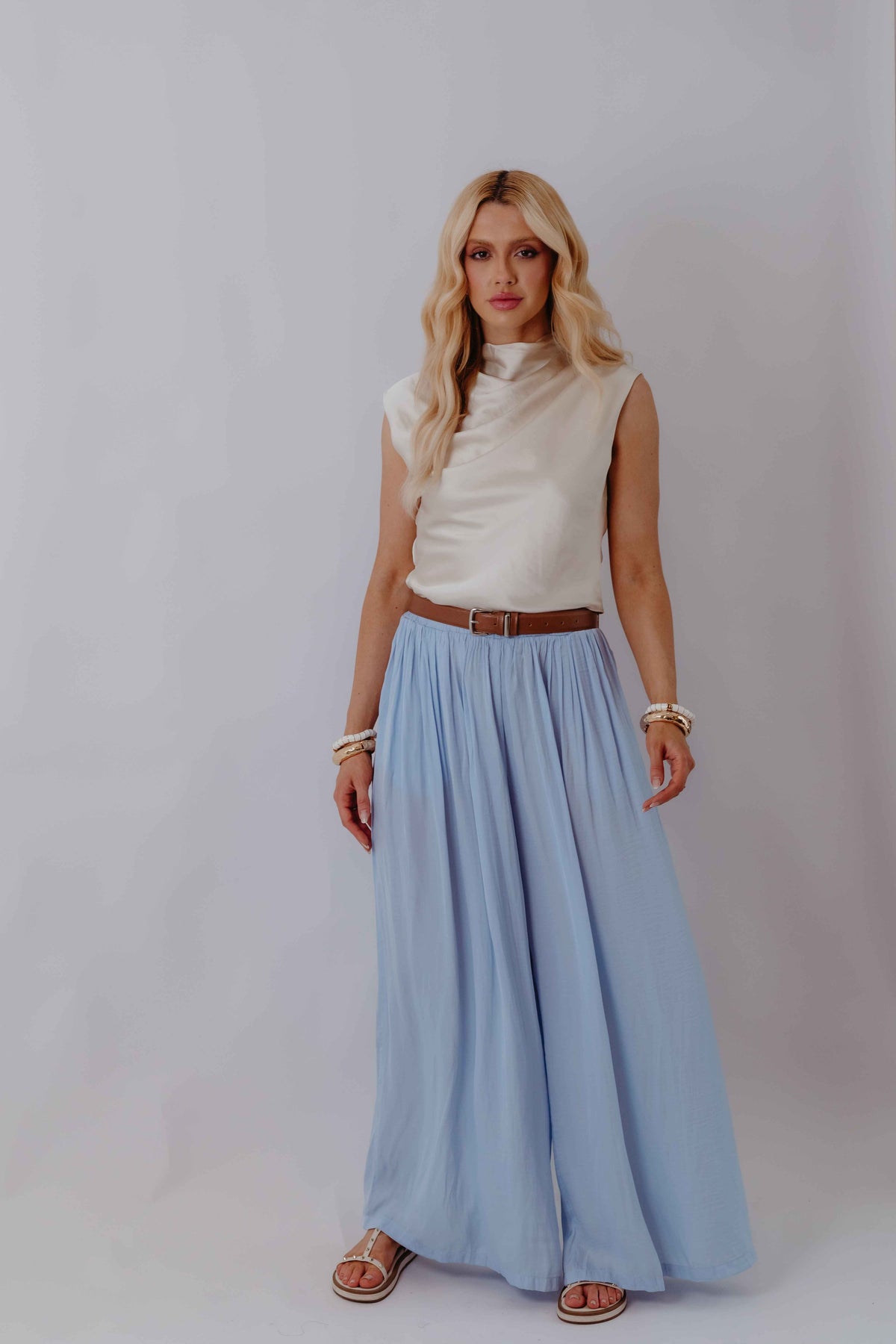 Calça Pantalona Fluida Plissada