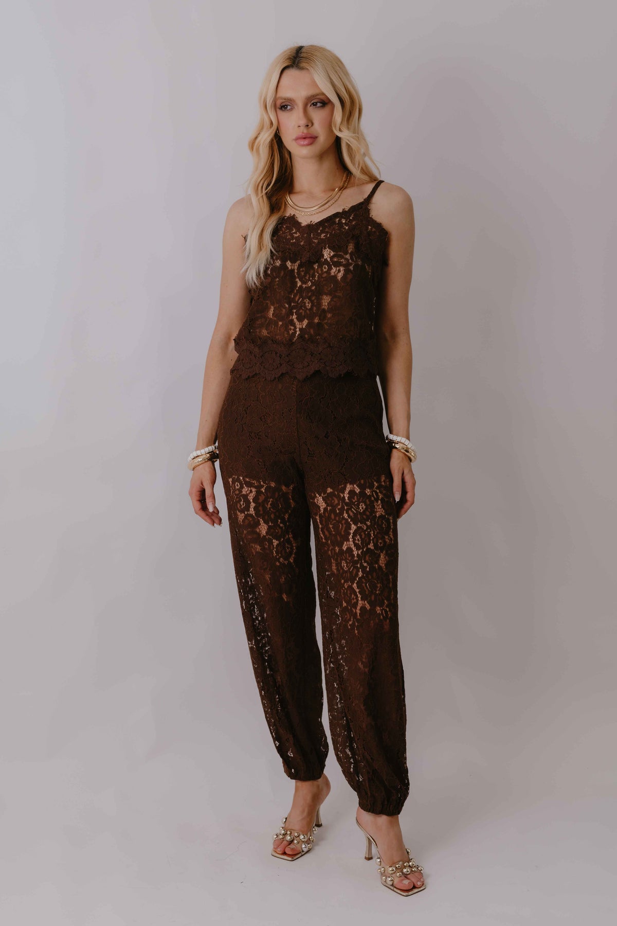 Conjunto de Top e Calça Em Renda