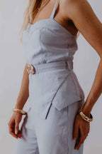 Conjunto de Alfaiataria com Peplum Assimétrico e Cinto