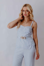 Conjunto de Alfaiataria com Peplum Assimétrico e Cinto