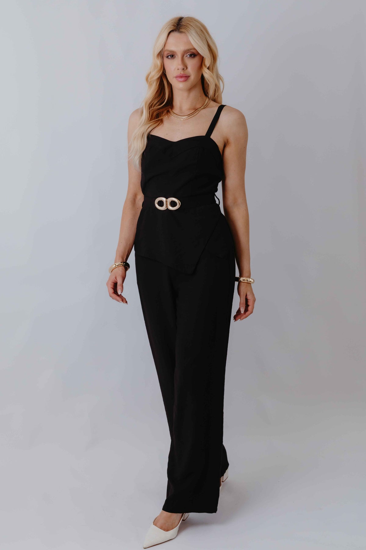 Conjunto de Alfaiataria com Peplum Assimétrico e Cinto